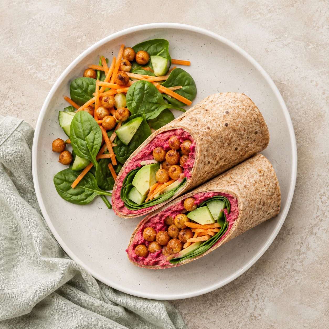 Volkoren wraps met bietenhummus en groenten