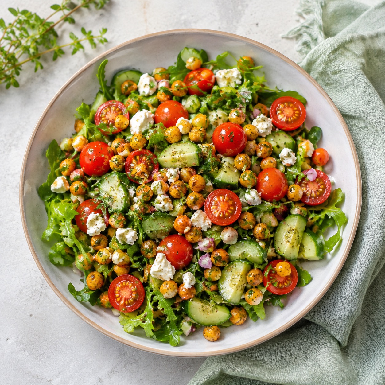 Mediterrane salade met kikkererwten en tomaat